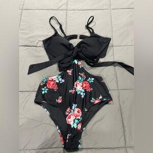 New NWT women’s CUPSHE one piece swim suit bathing suit black floral XL